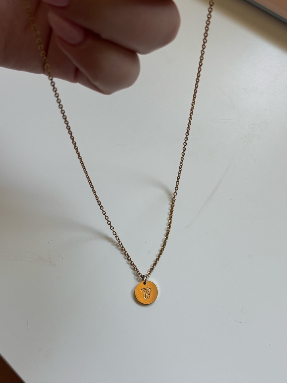 Gold Disc Initial Pendant Necklace - B